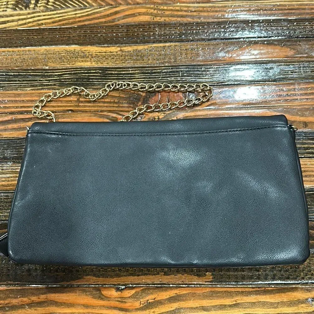 Aldo Black Fold Over Chained Clutch